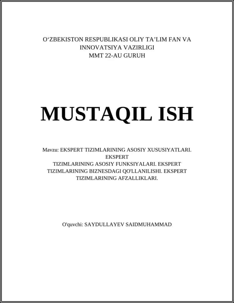 Ekspert Tizimlar 1