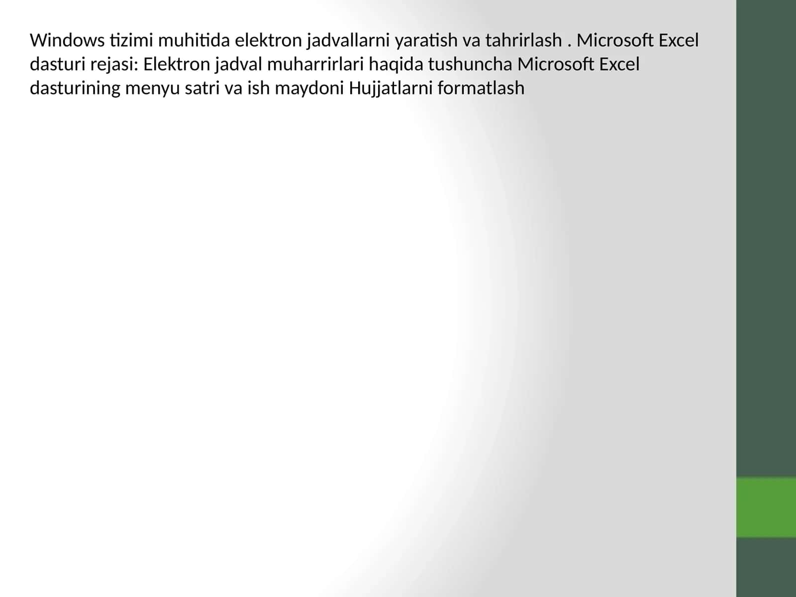 Excel dasturi rejasi 1