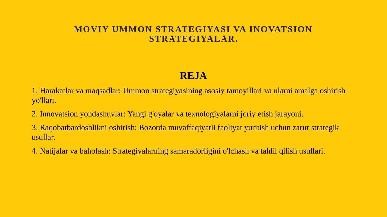 Moviy ummon strategiyasi va inovatsion strategiyalar. 1