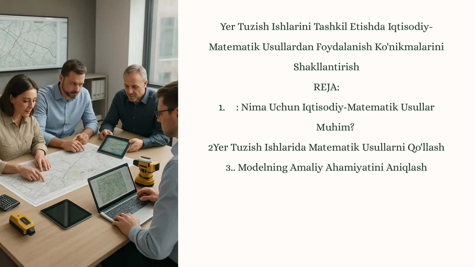 Yer Tuzish Ishlarini Tashkil Etishda Iqtisodiy-Matematik Usullardan Foydalanish Ko'nikmalari 1