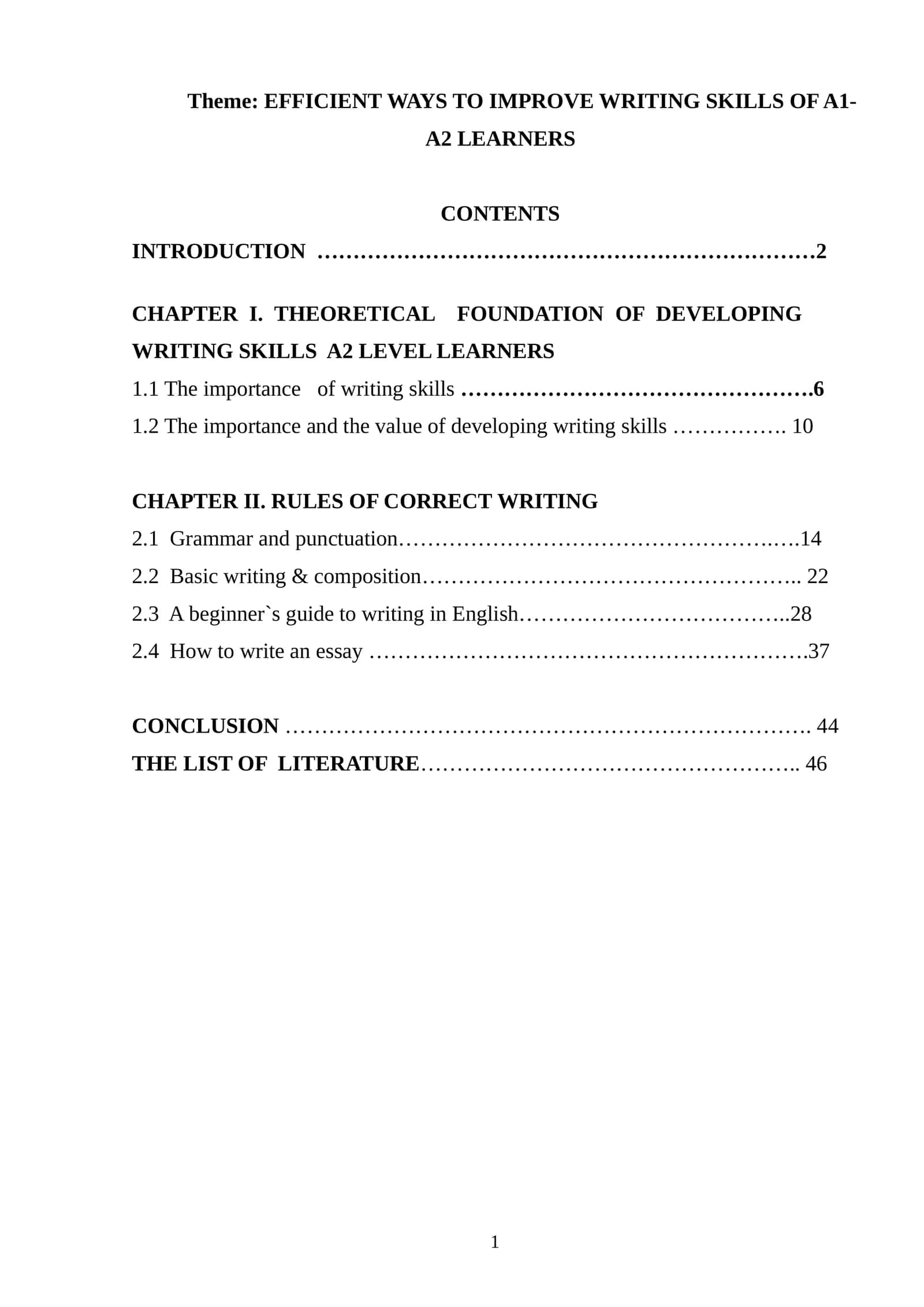 EFFICIENT WAYS TO IMPROVE WRITING SKILLS OF A1-A2 LEARNERS 1