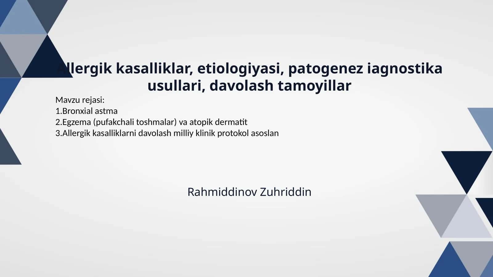 Allergik kasalliklar, etiologiyasi, patogenez iagnostika usullari, davolash tamoyillar 1