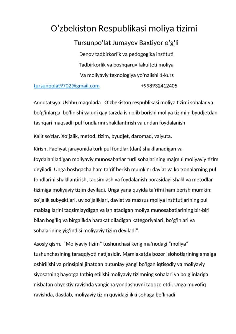 O’zbekiston Respublikasi moliya tizimi 1