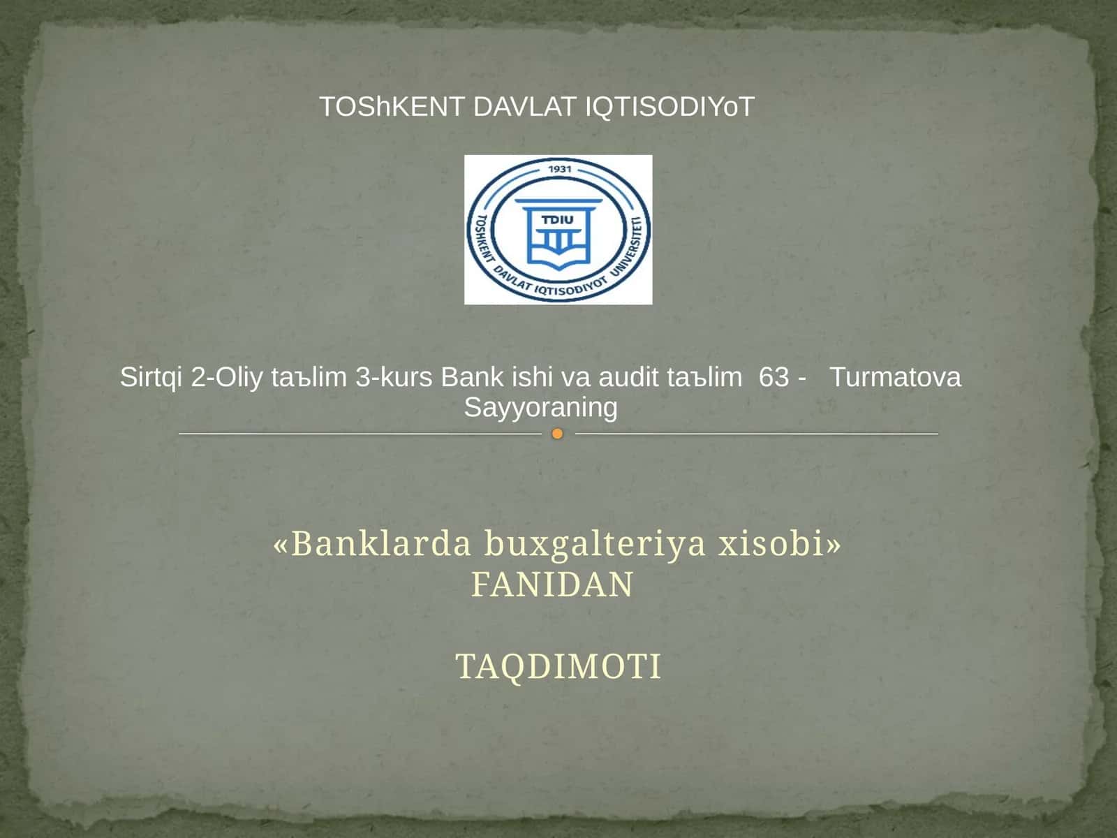 Banklarda buxgalteriya xisobi 1