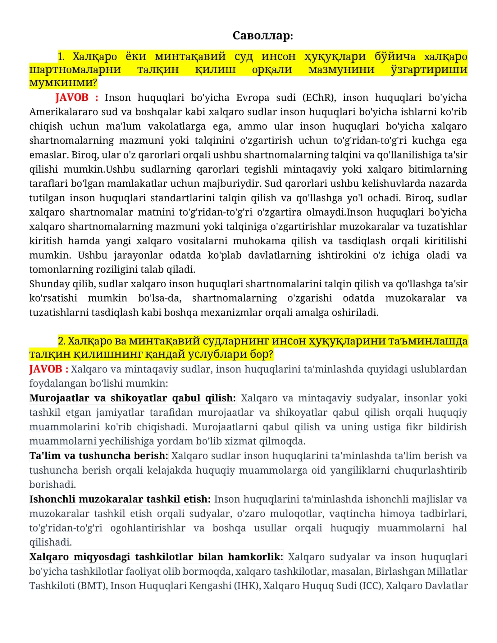 Inson huquqlari bo'yicha xalqaro shartnomalar 1