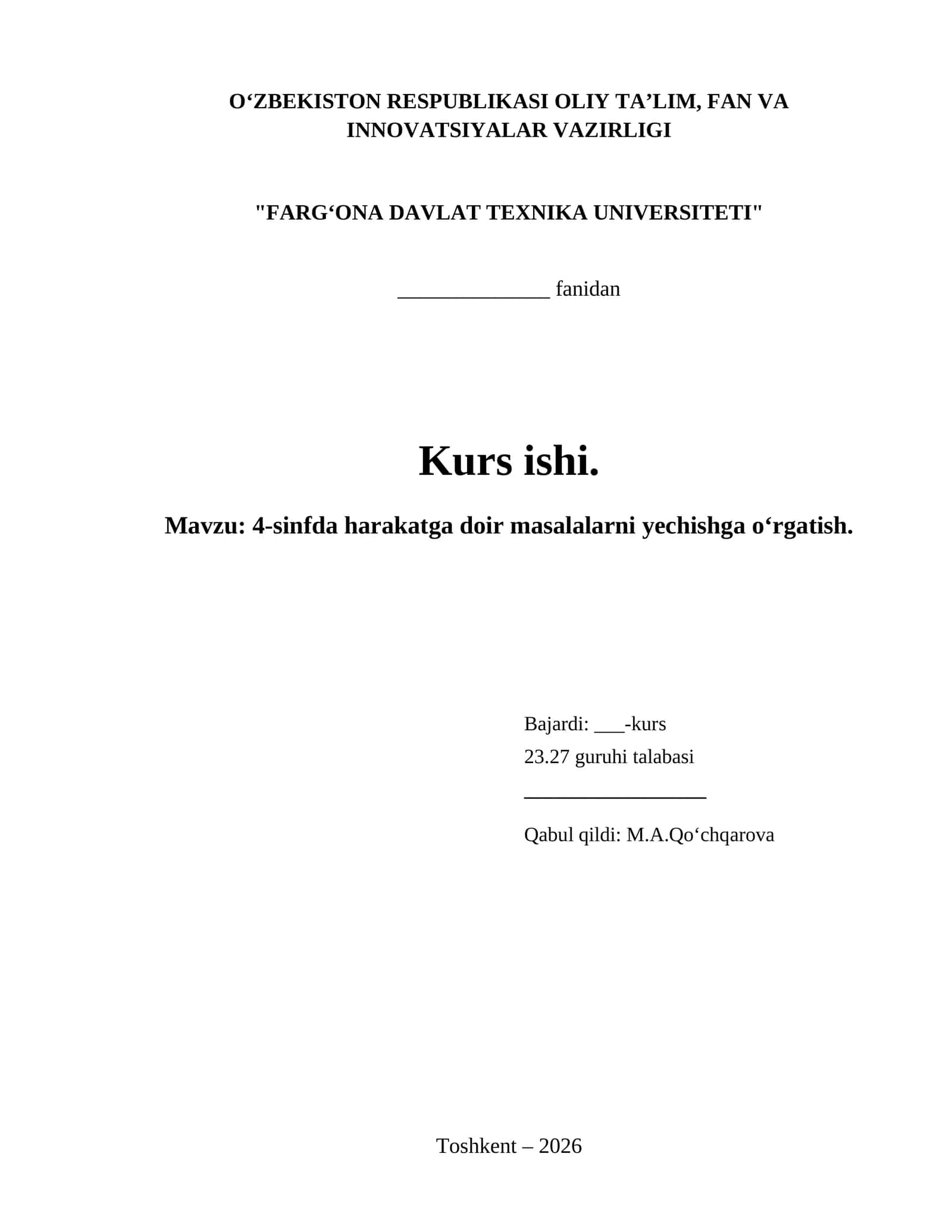 4-sinfda harakatga doir masalalarni yechishga o‘rgatish. 1