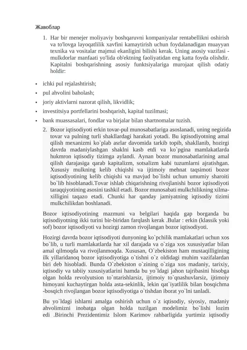 Moliyaviy boshqaruv va bozor iqtisodiyoti 1