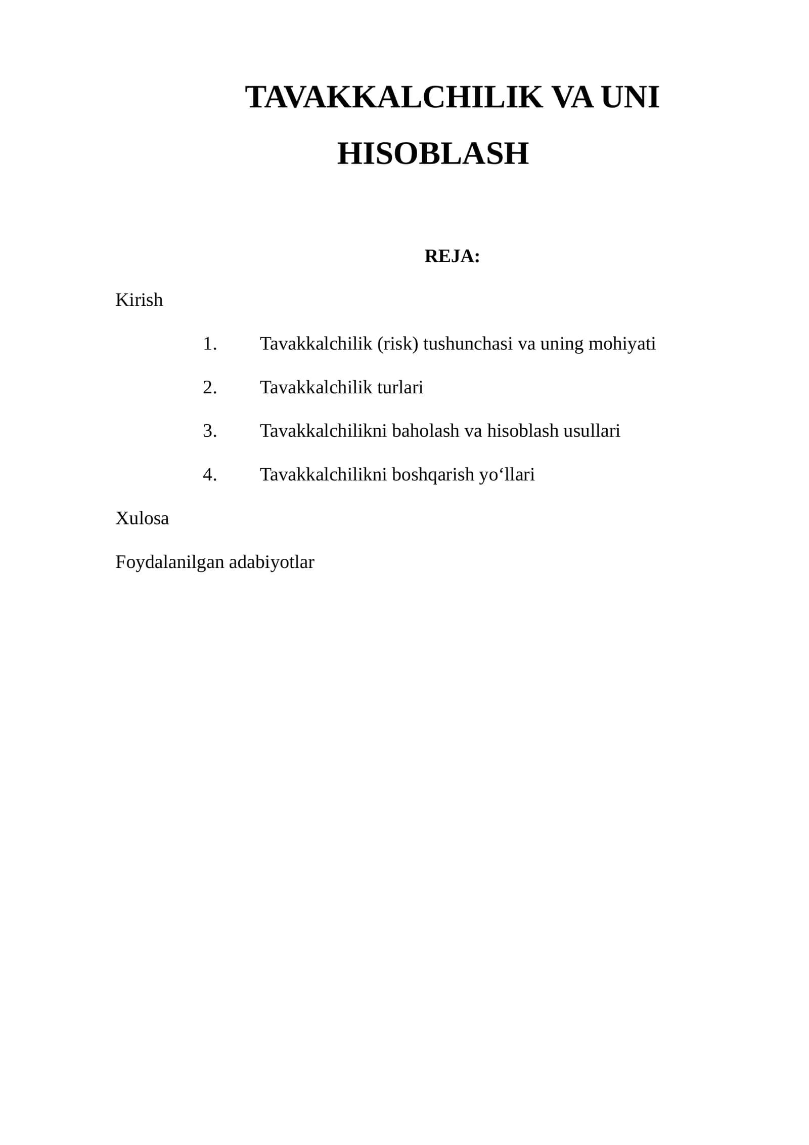 TAVAKKALCHILIK VA UNI HISOBLASH 1
