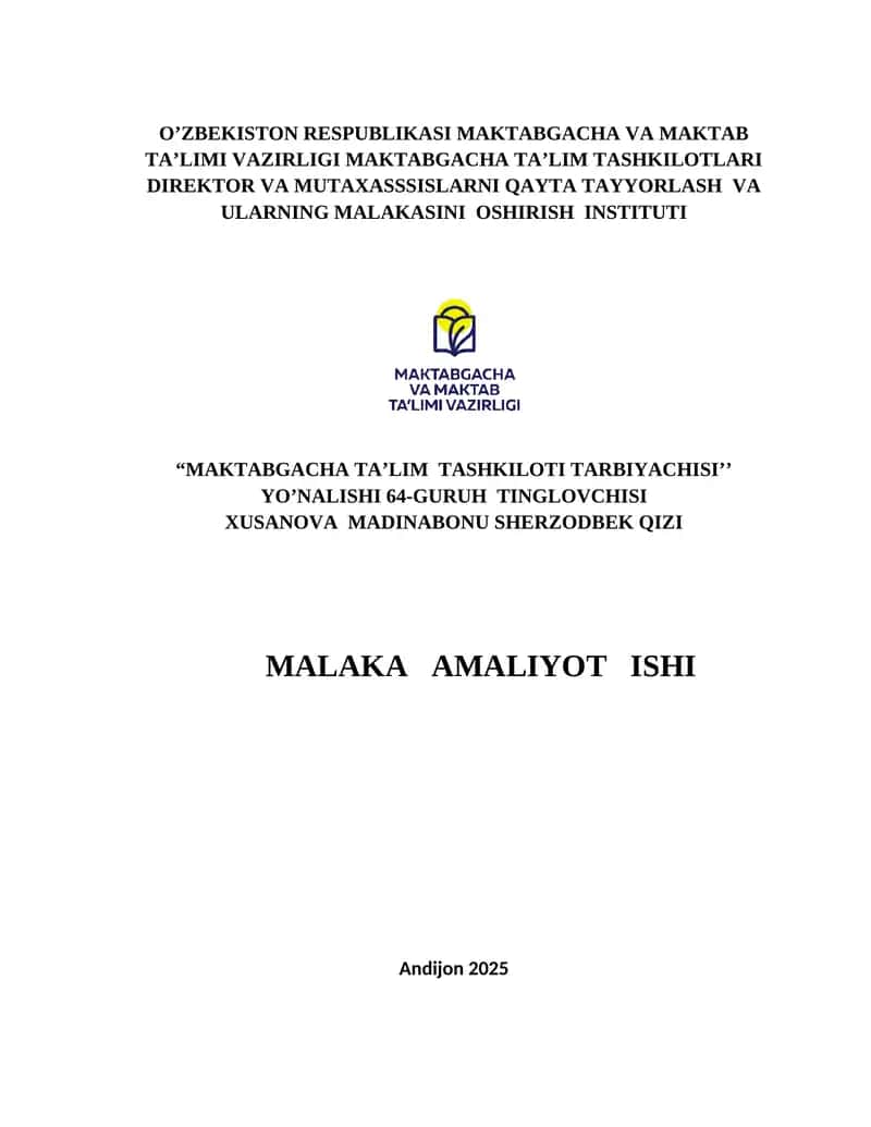 MAKTABGACHA TA’LIM TASHKILOTI TARBIYACHISI 1