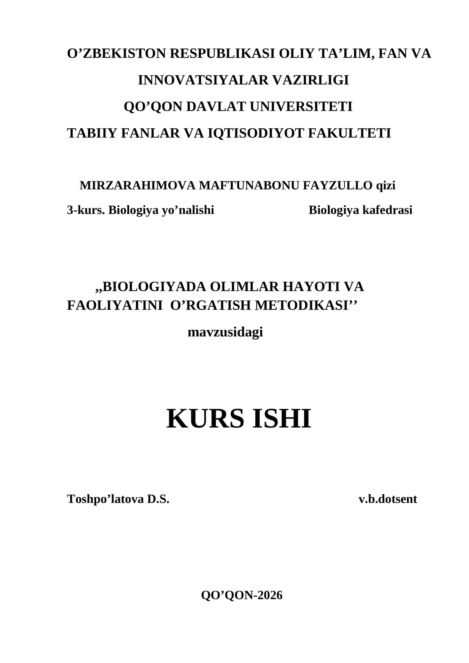BIOLOGIYADA OLIMLAR HAYOTI VA FAOLIYATINI O’RGATISH METODIKASI 1