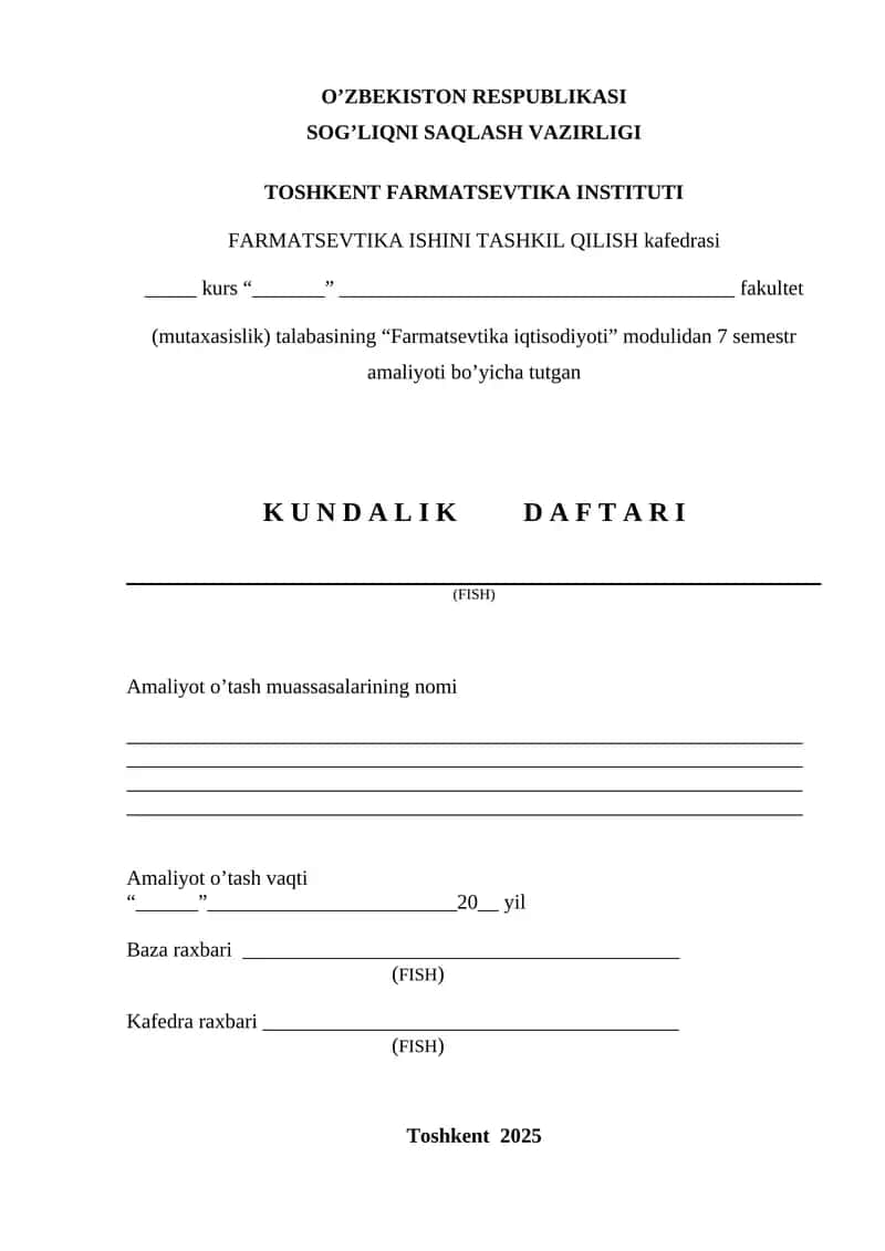 "Farmatsevtika iqtisodiyoti" kursi 1