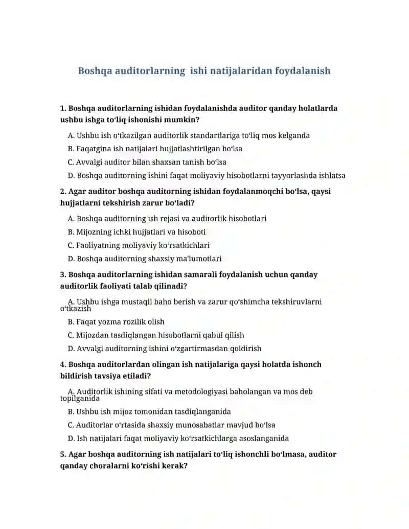 Boshqa auditorlarning ishi natijalaridan foydalanish