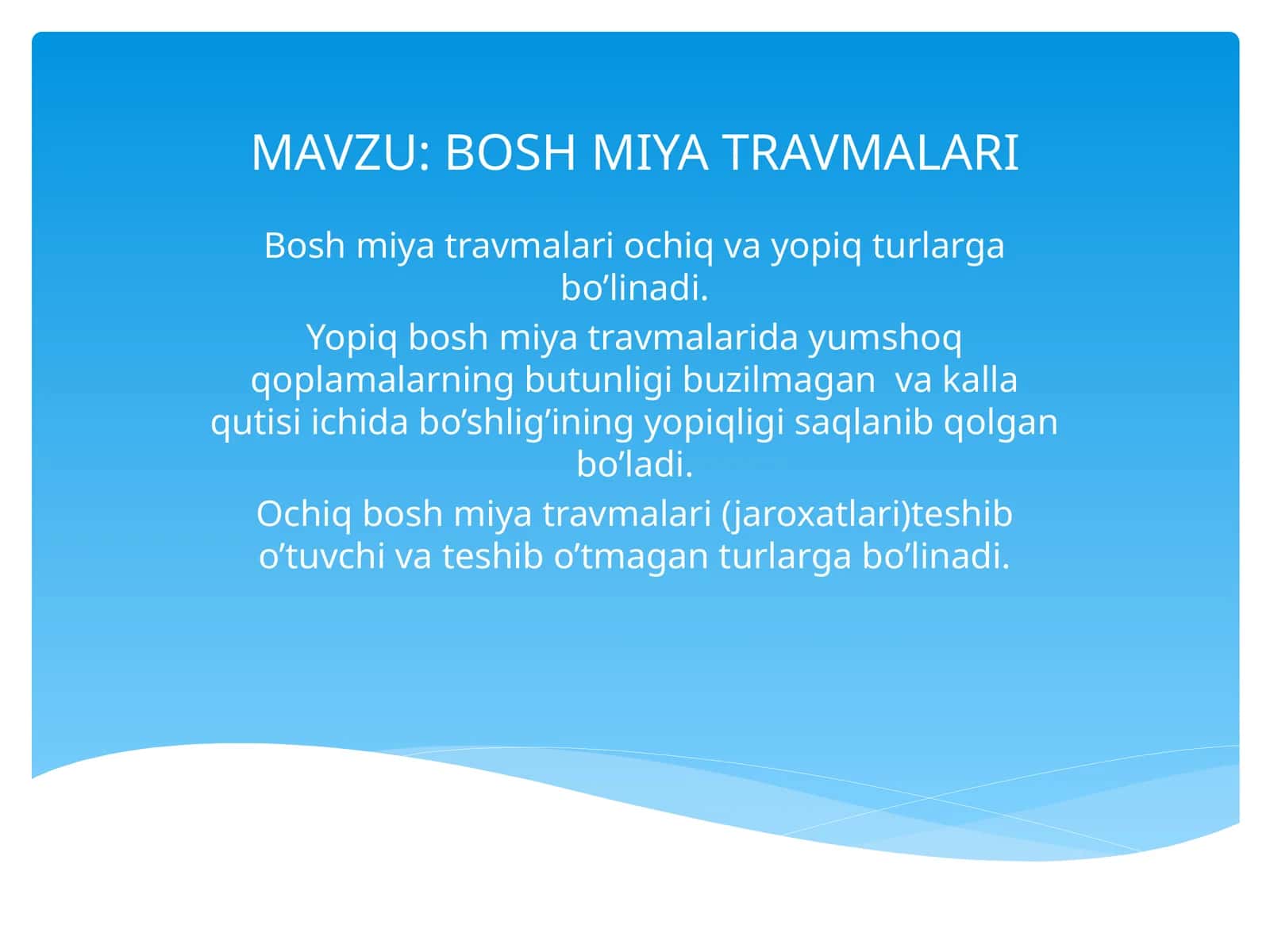BOSH MIYA TRAVMALARI 1