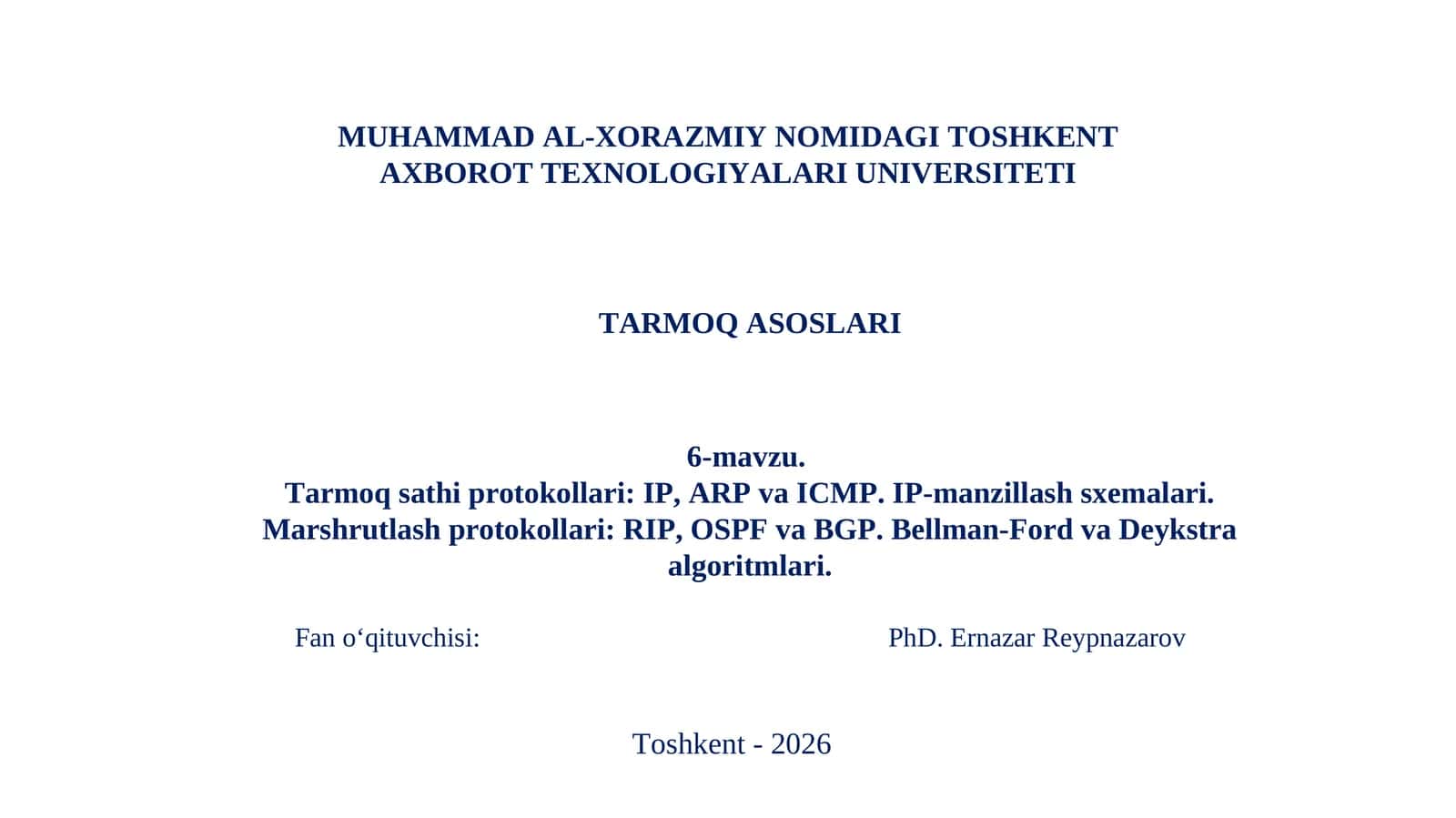 Tarmoq sathi protokollari: IP, ARP va ICMP 1