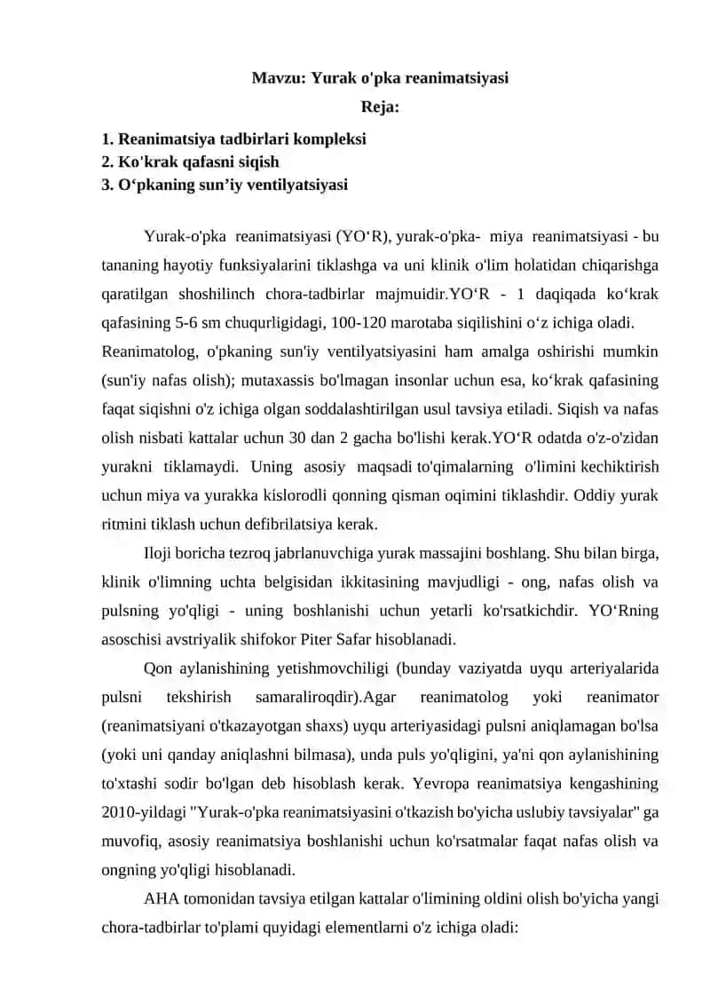 Yurak o'pka reanimatsiyasi