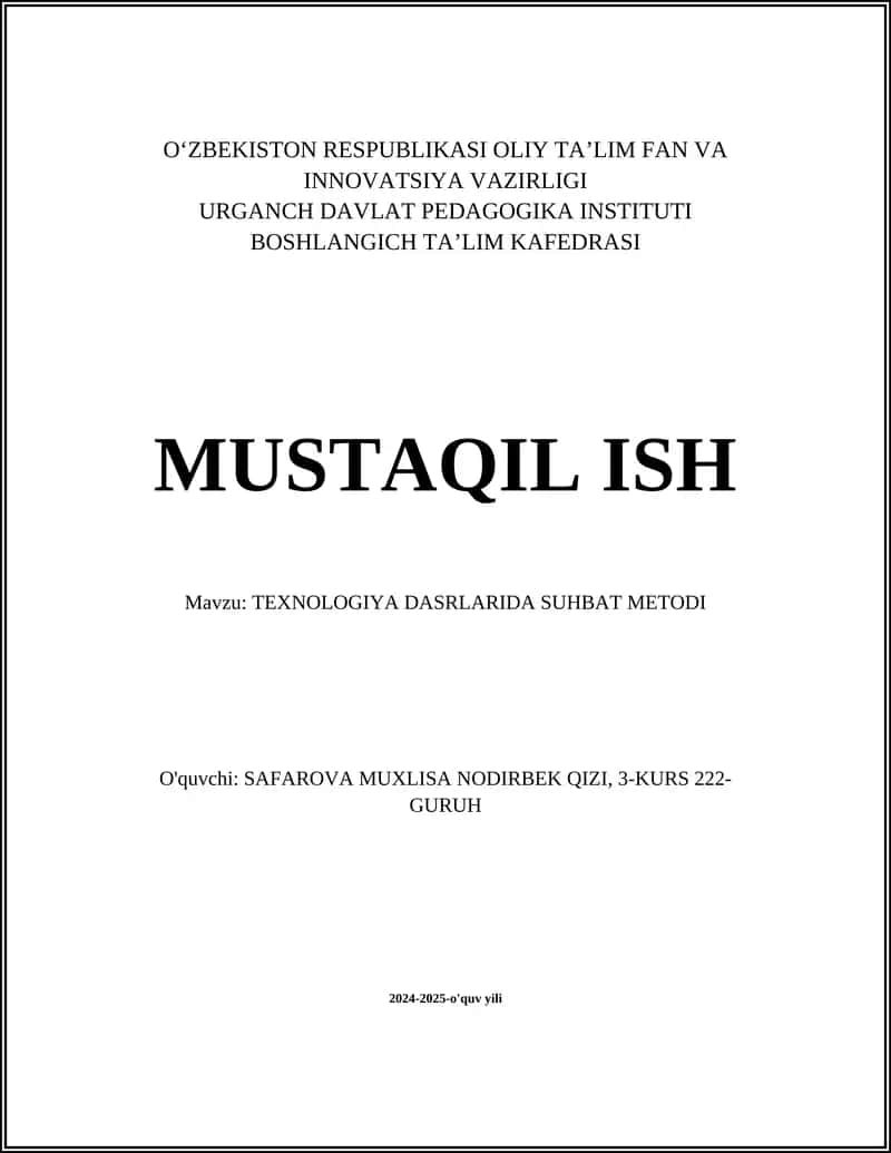 TEXNOLOGIYA DASRLARIDA SUHBAT METODI 1
