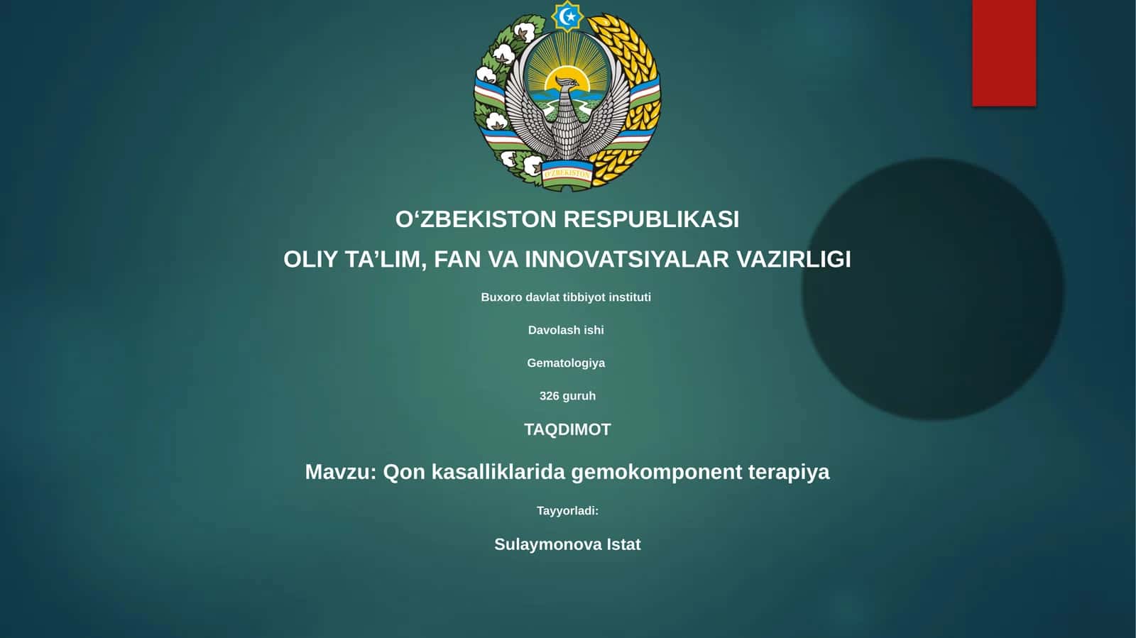 Qon kasalliklarida gemokomponent terapiya 1
