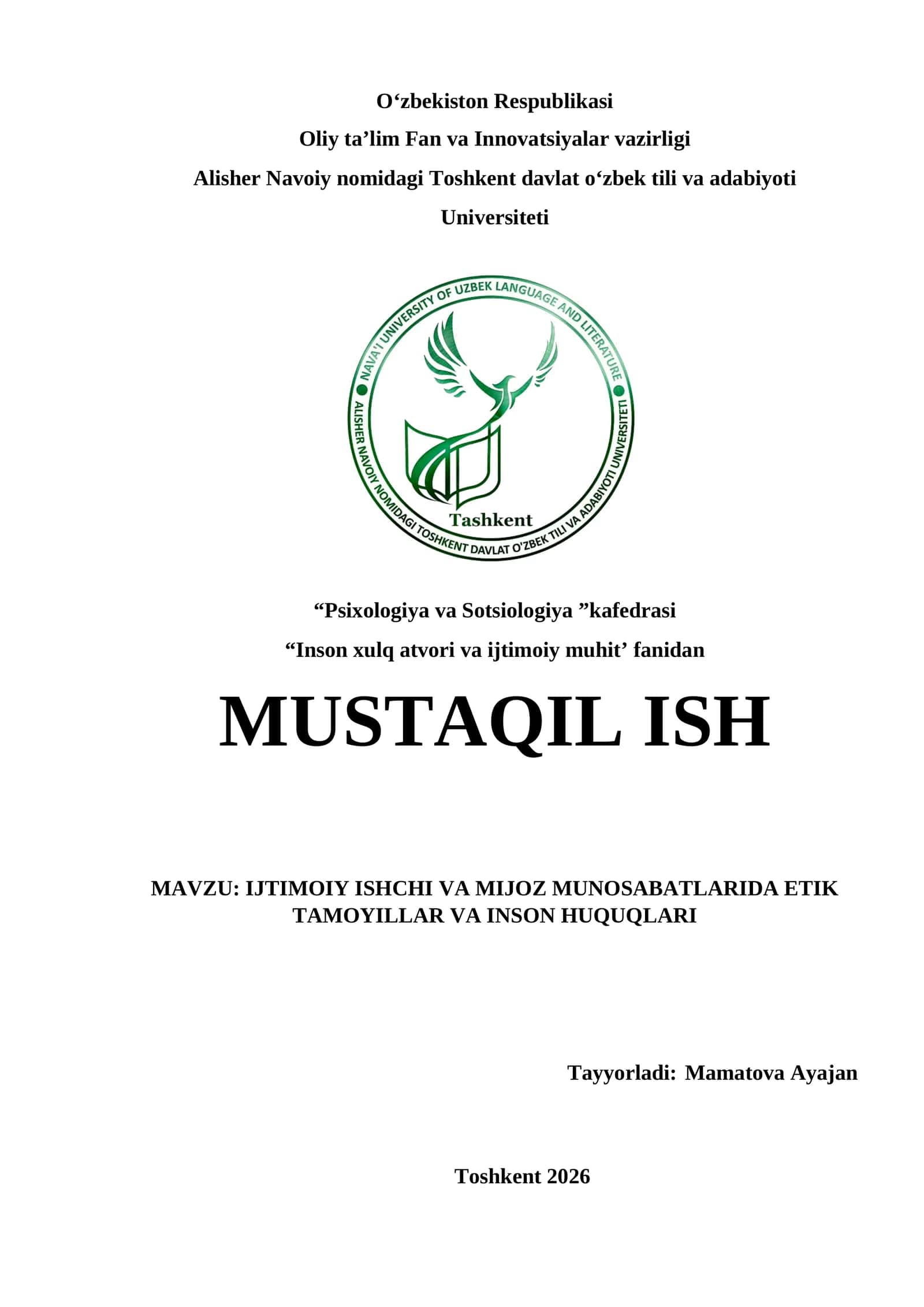 Ijtimoiy ishchi va mijoz munosabatlarida etik tamoyillar va inson huquqlari 1