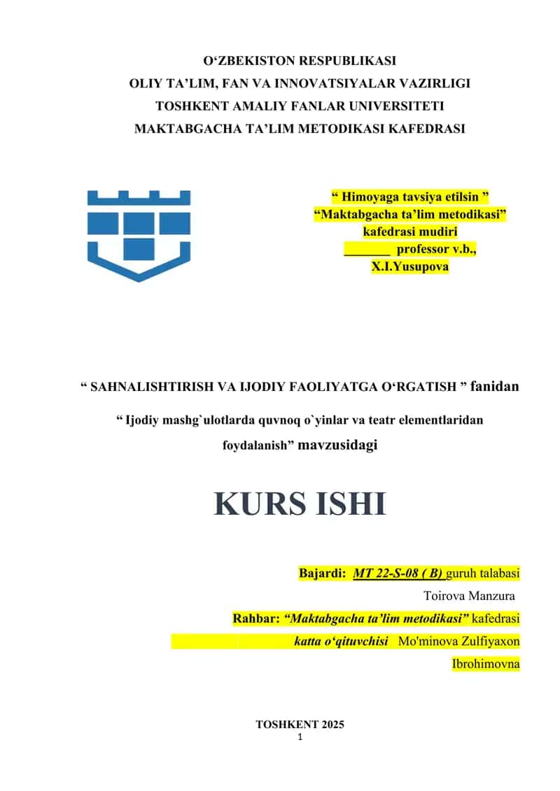 Ijodiy mashg`ulotlarda quvnoq o`yinlar va teatr elementlaridan foydalanish 1