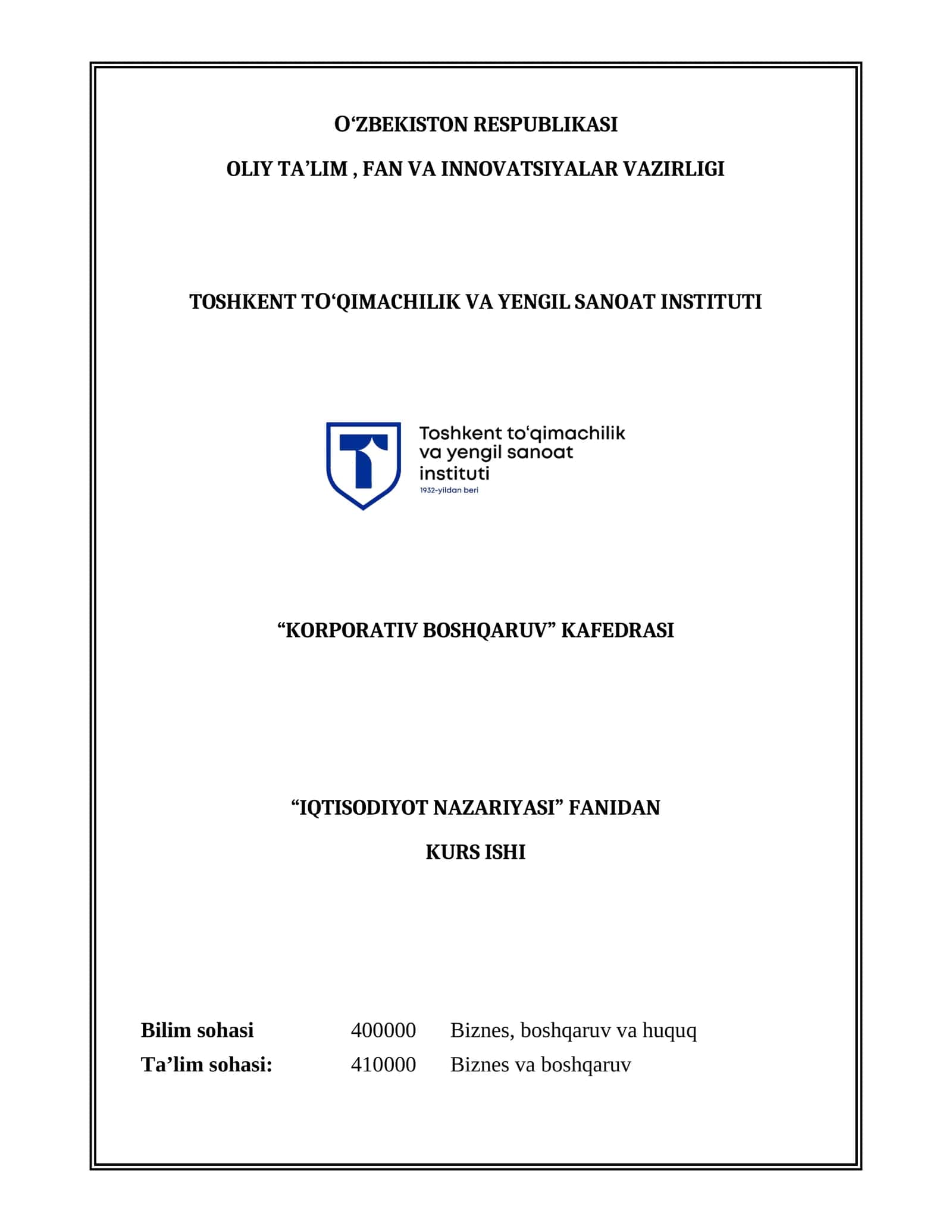 IQTISODIYOT NAZARIYASI KURS ISHI 1