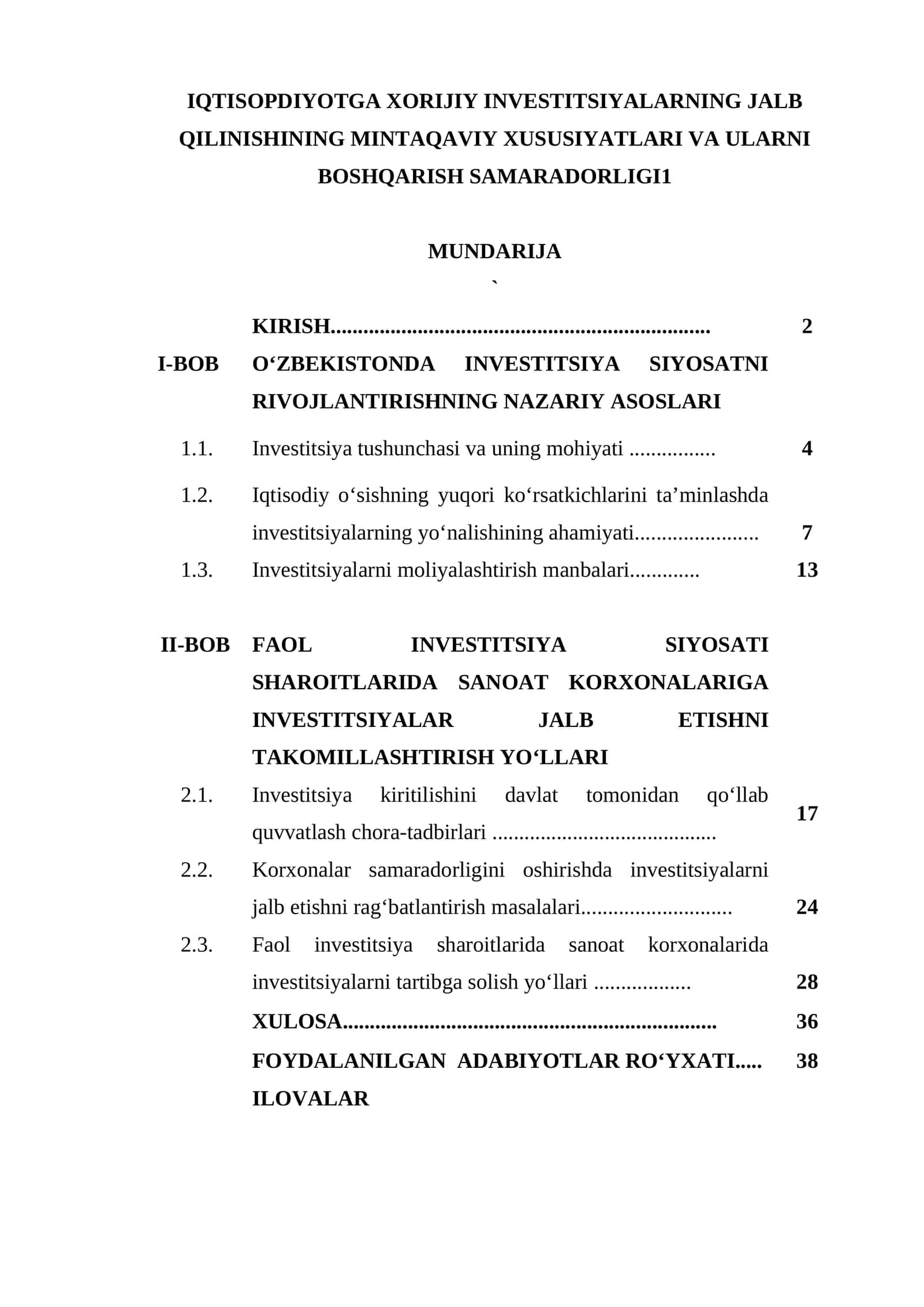 IQTISOPDIYOTGA XORIJIY INVESTITSIYALARNING JALB QILINISHINING MINTAQAVIY XUSUSIYATLARI VA ULARNI BOSHQARISH SAMARADORLIGI1 1