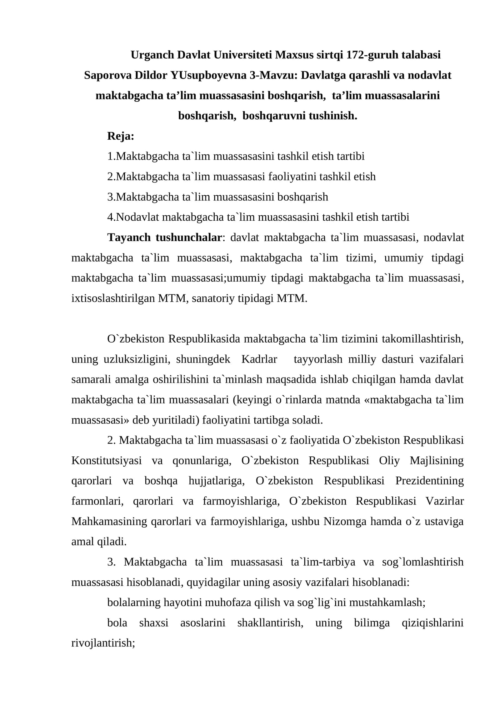 Davlatga qarashli va nodavlat maktabgacha ta'lim muassasasini boshqarish 1