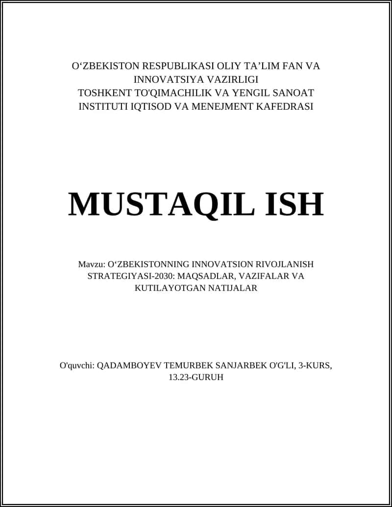 O‘ZBEKISTONNING INNOVATSION RIVOJLANISH STRATEGIYASI-2030 1