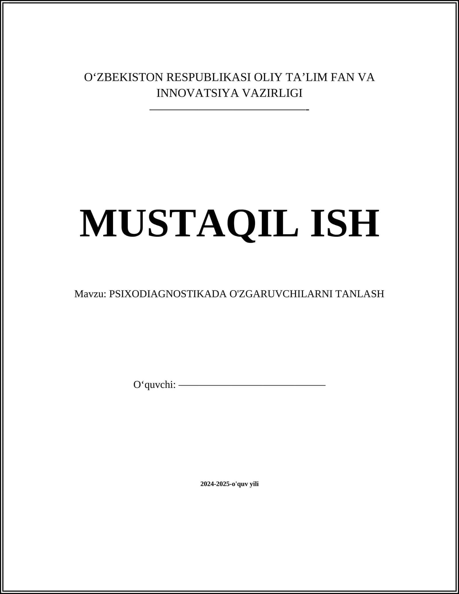 PSIXODIAGNOSTIKADA O'ZGARUVCHILARNI TANLASH 1