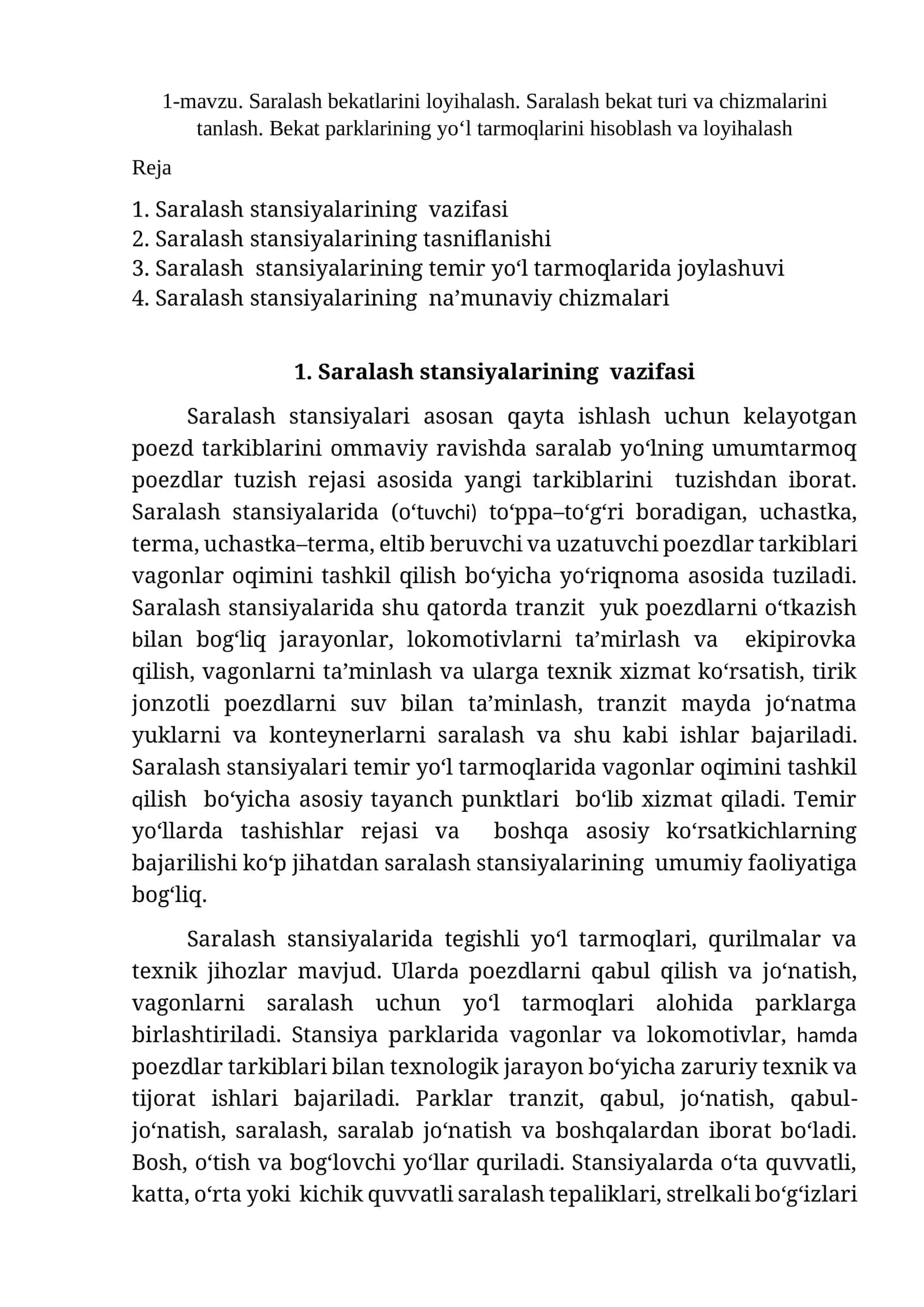 Saralash bekatlarini loyihalash 1