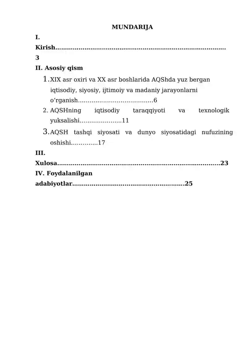 “XIX asr oxiri XX asr boshlarida Amerika Qo‘shma.