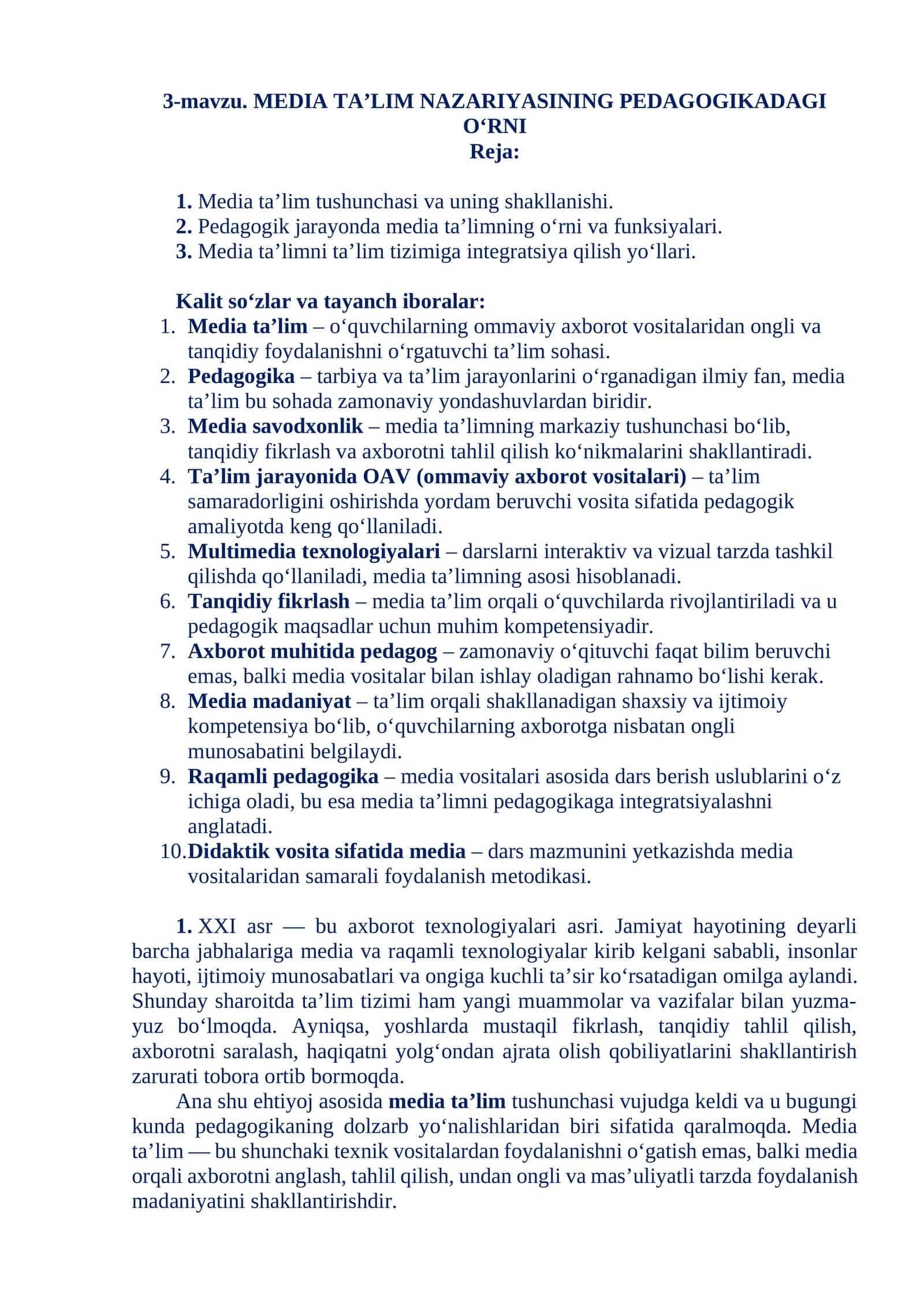 MEDIA TA’LIM NAZARIYASINING PEDAGOGIKADAGI O‘RNI 1