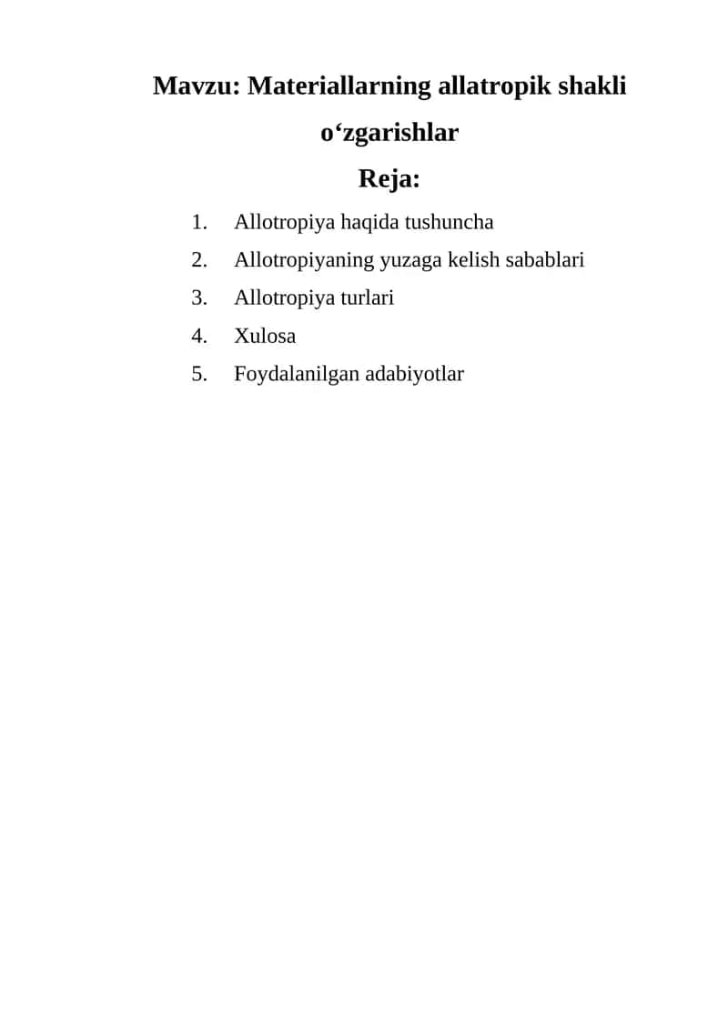 Materiallarning allatropik shakli o‘zgarishlar 1