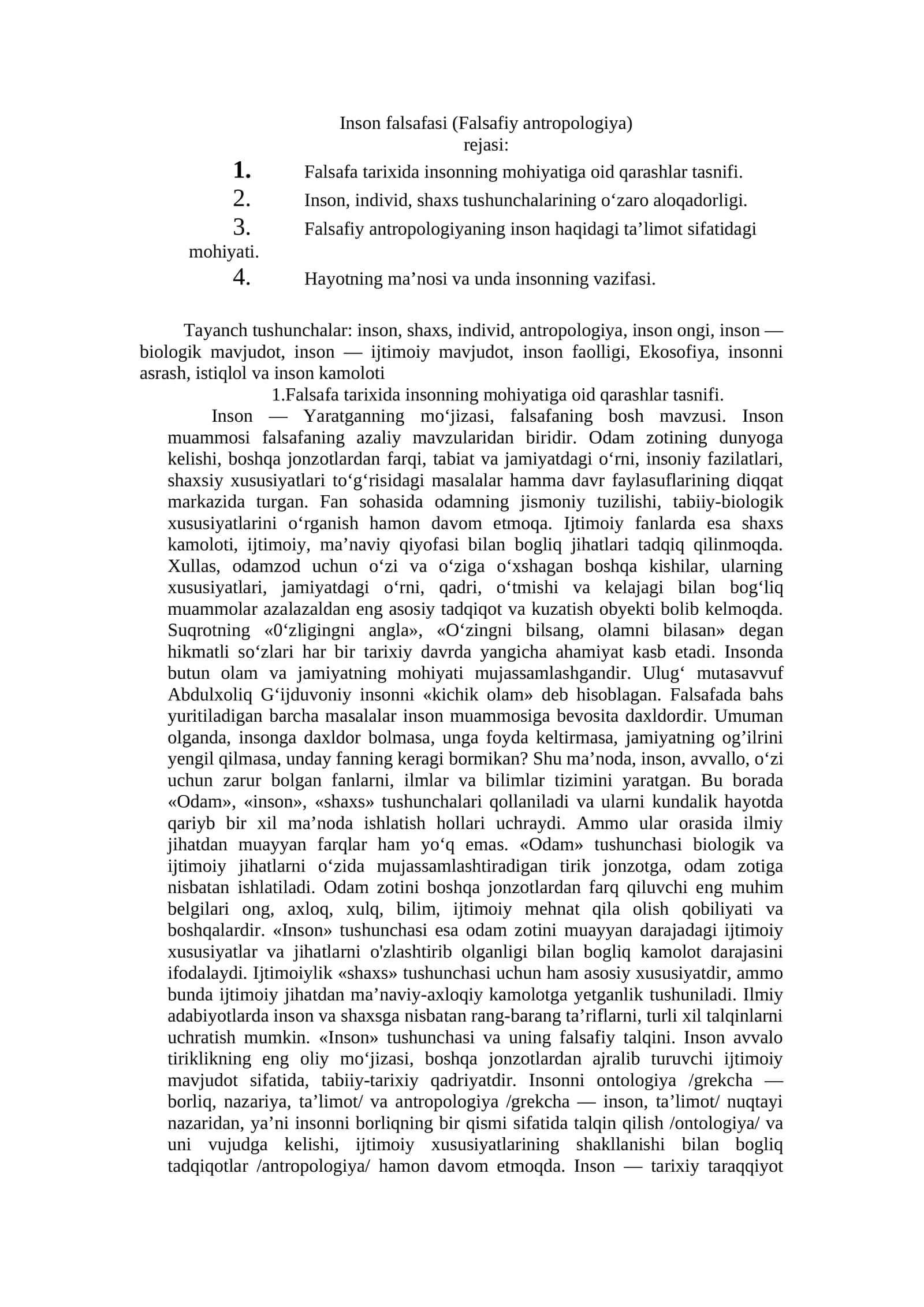 Inson falsafasi (Falsafiy antropologiya) 1