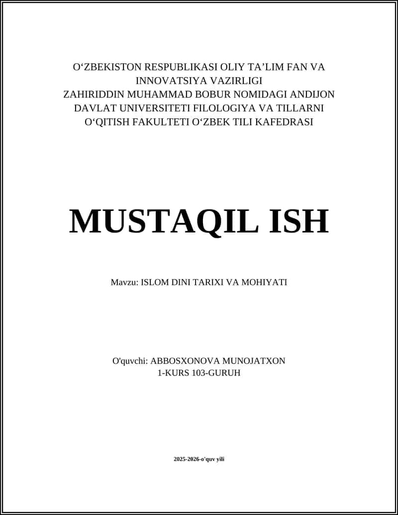 ISLOM DINI TARIXI VA MOHIYATI 1