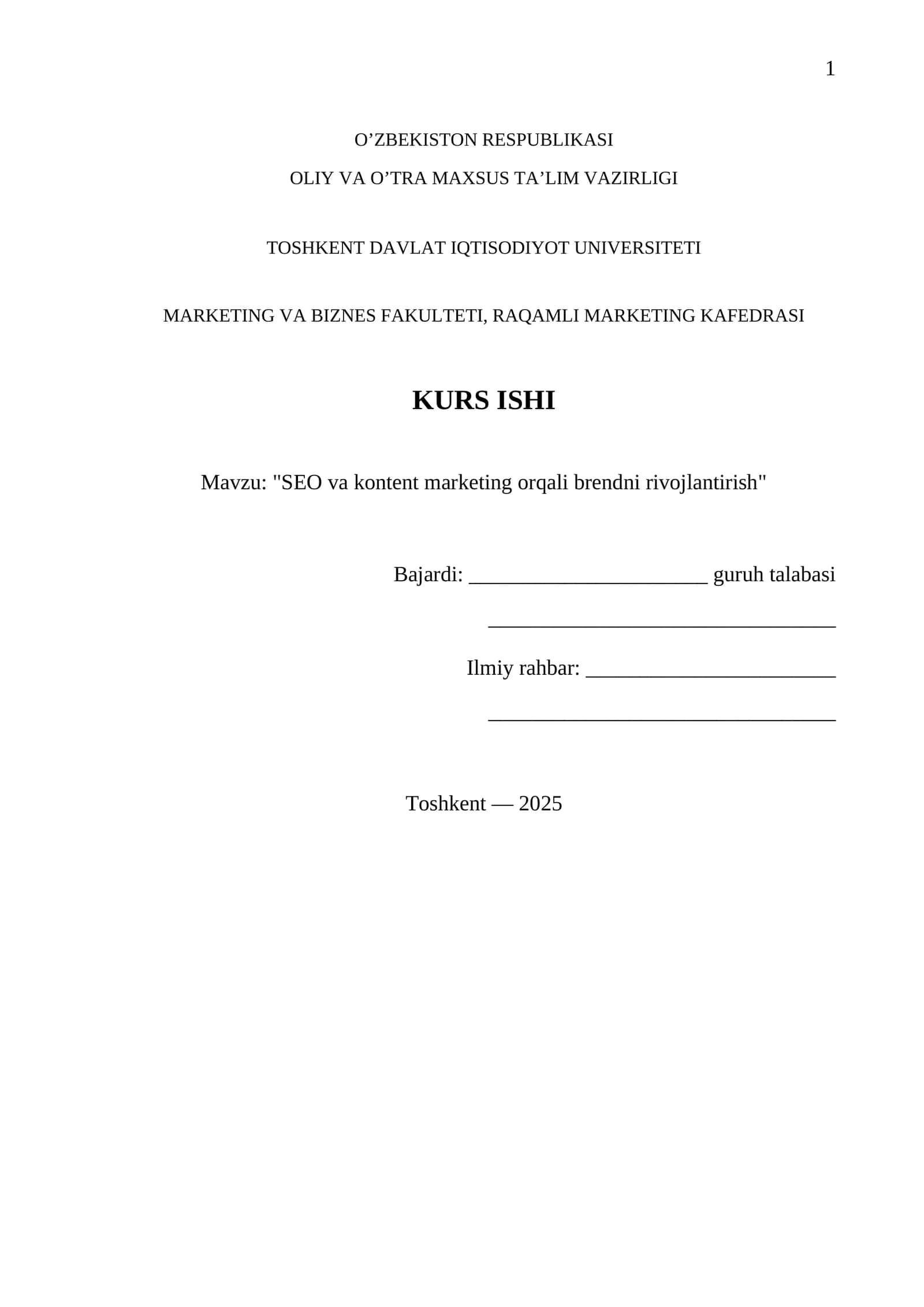 "SEO va kontent marketing orqali brendni rivojlantirish" 1