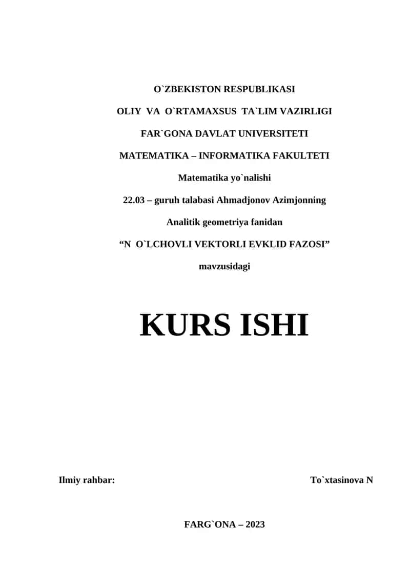 N o'lchovli yevklid fazosi 1