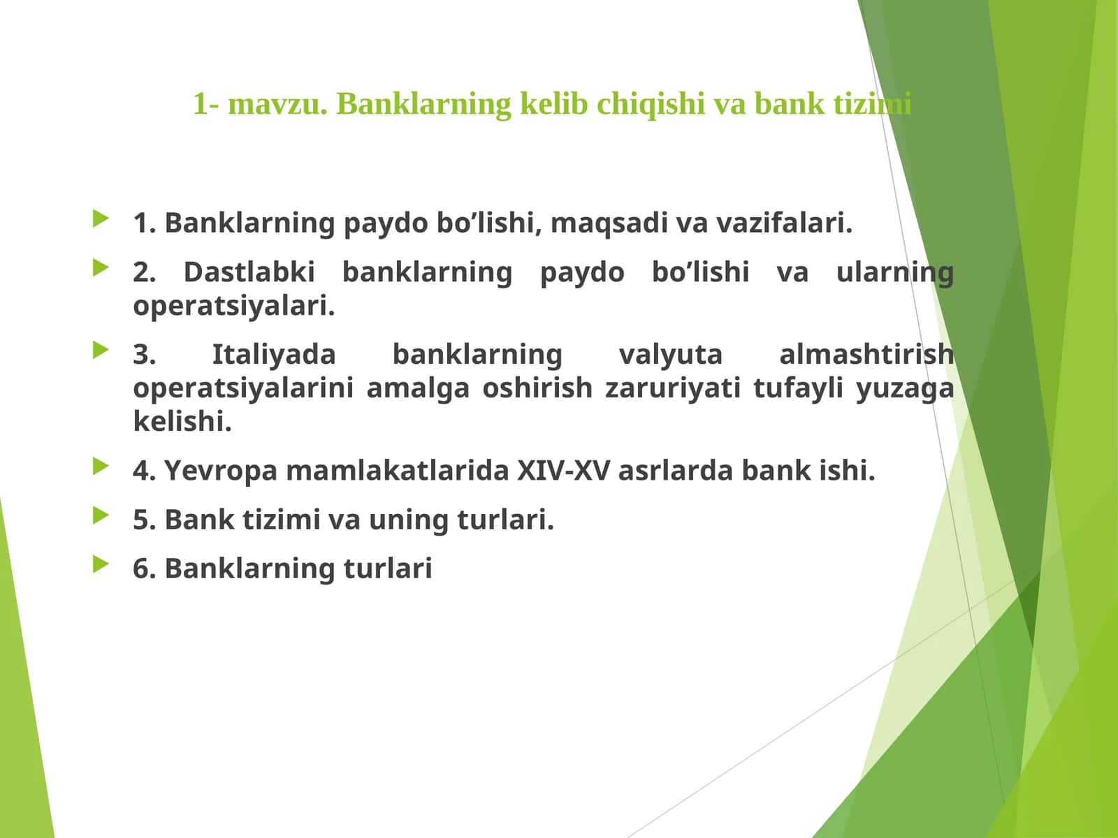 Banklarning kelib chiqishi va bank tizimi 1