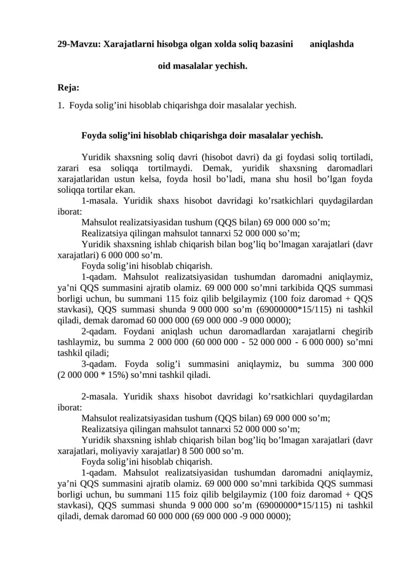 Foyda solig’ini hisoblab chiqarish 1