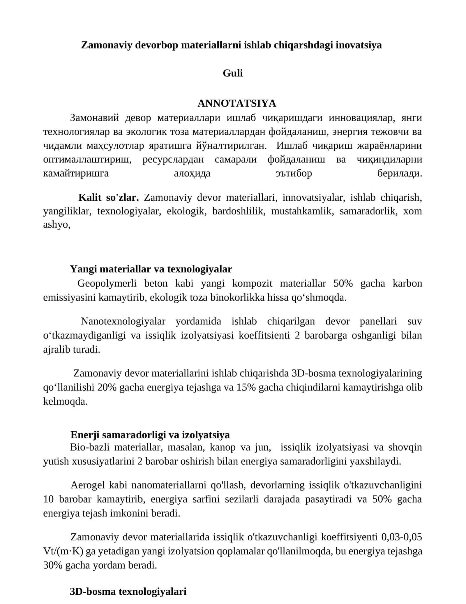 Zamonaviy devorbop materiallarni ishlab chiqarshdagi inovatsiya 1