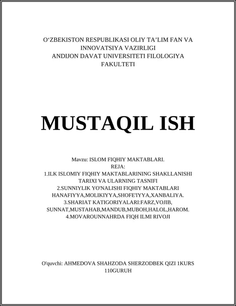 ISLOM FIQHIY MAKTABLARI 1