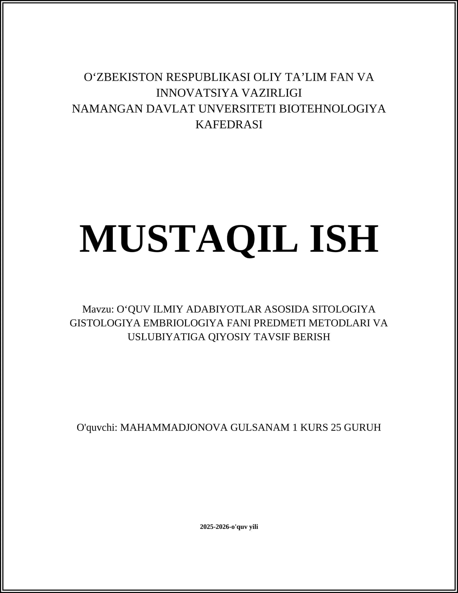 OʻQUV ILMIY ADABIYOTLAR ASOSIDA SITOLOGIYA GISTOLOGIYA EMBRIOLOGIYA FANI PREDMETI METODLARI VA USLUBIYATIGA QIYOSIY TAVSIF BERISH 1