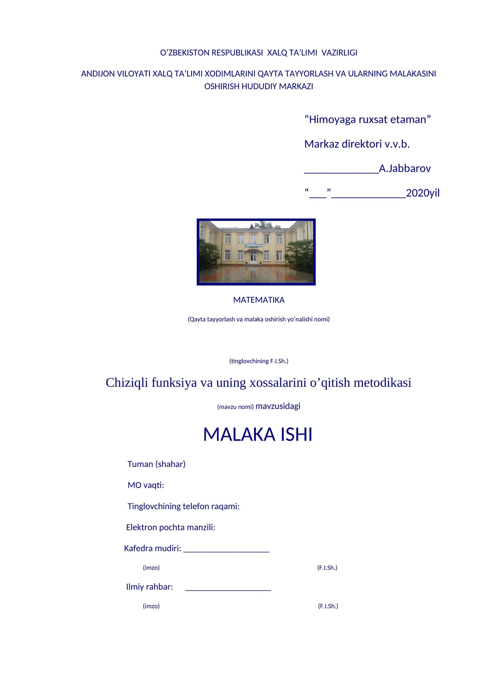 Chiziqli funksiya va uning xossalarini o’qitish metodikasi 1