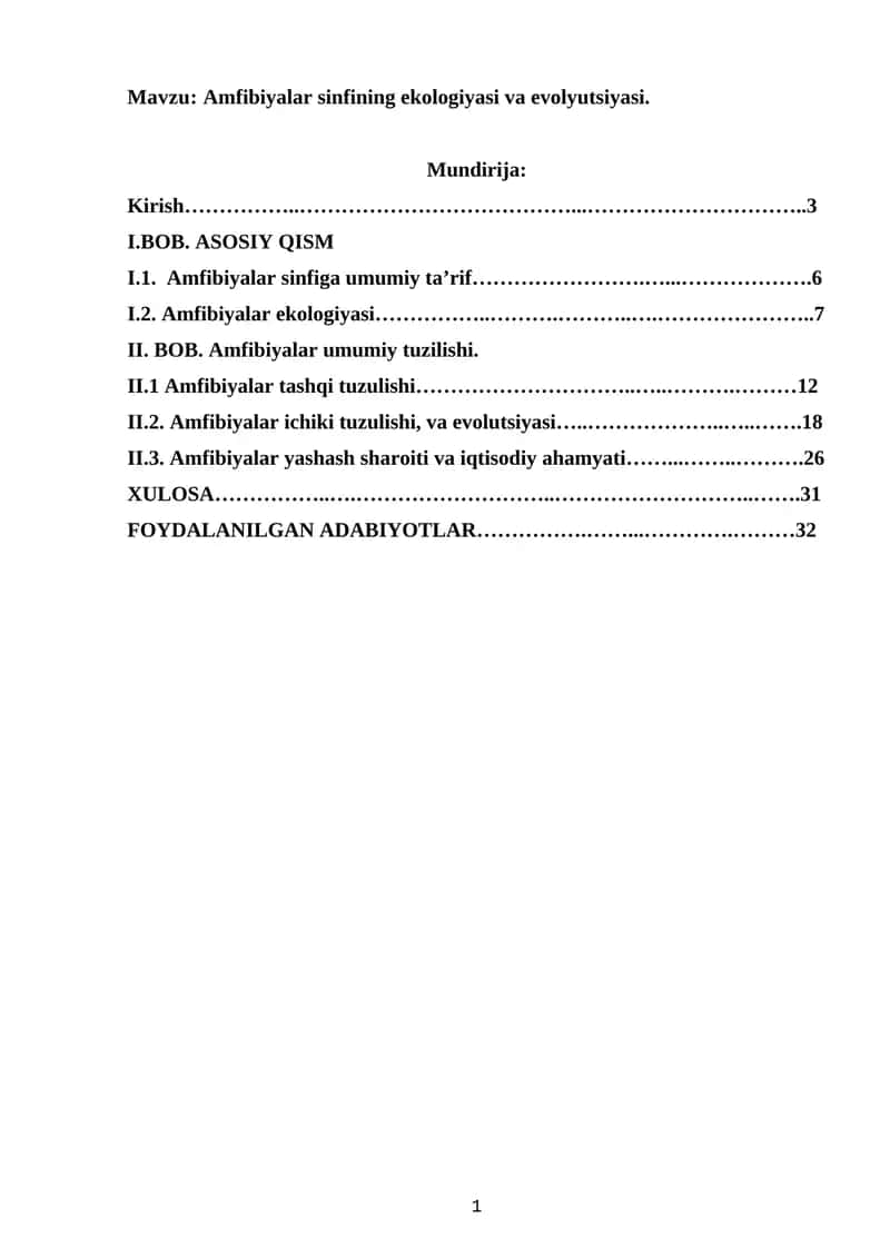 Amfibiyalar sinfining ekologiyasi va evolyutsiyasi 1