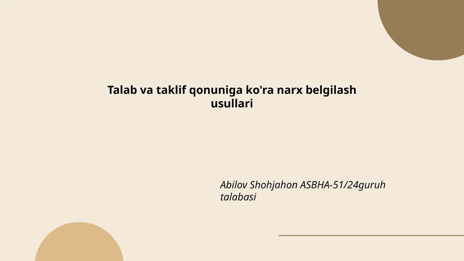 Talab va taklif qonuniga ko'ra narx belgilash usullari 1
