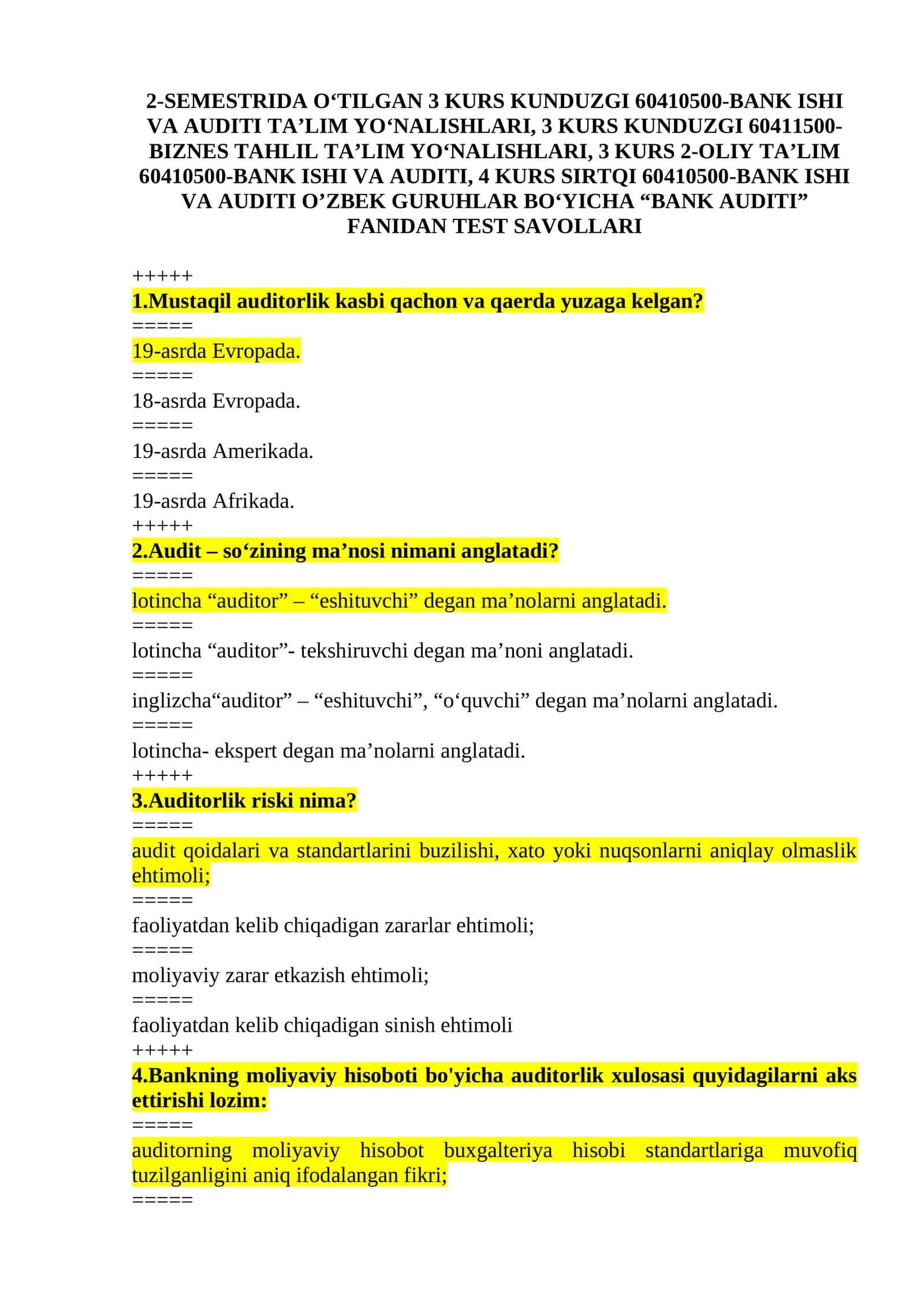 Bank auditi yakuniy test 2025/2026 1