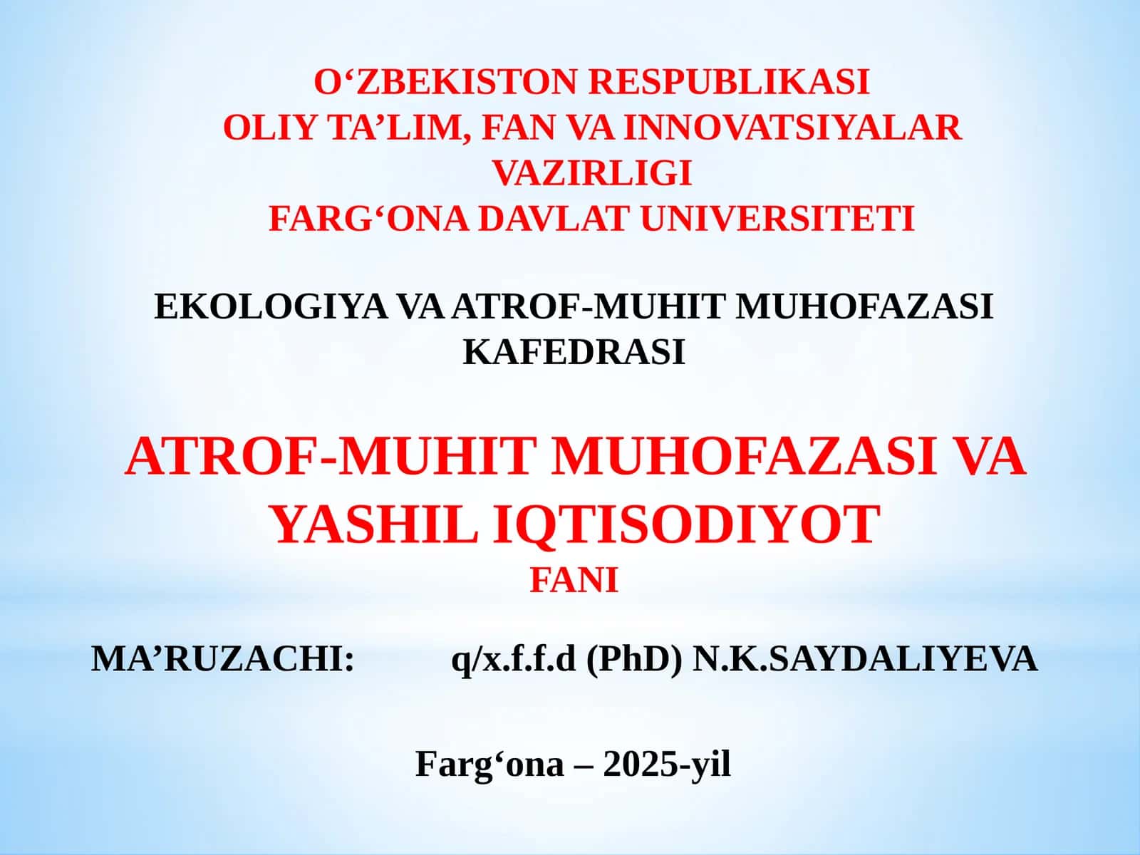 Atrof-muhitni muhofaza qilish va yashil iqtisodiyot 1