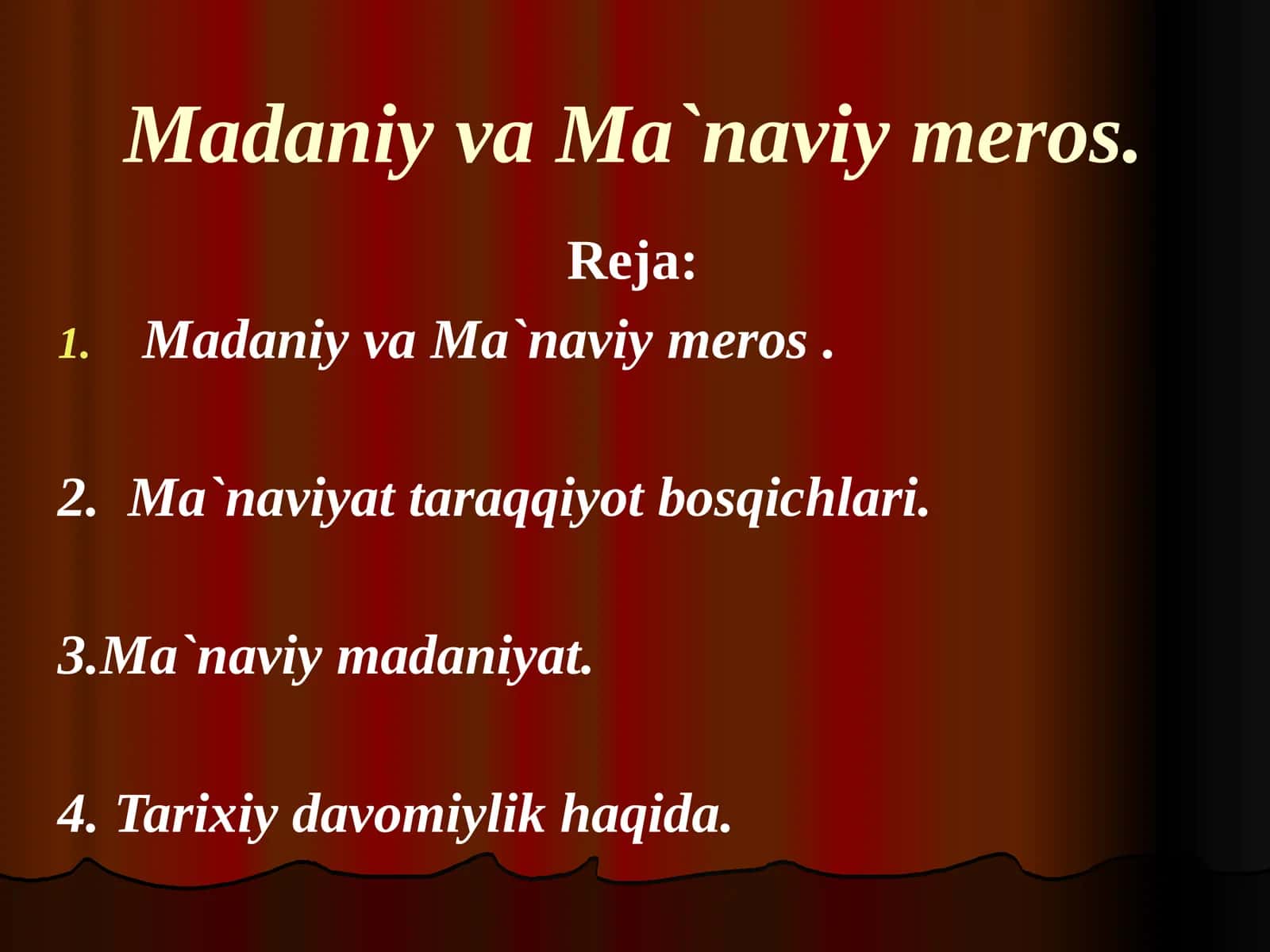 Madaniy va Ma`naviy meros 1