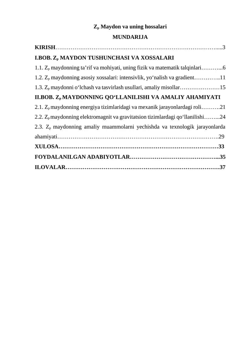 Zp Maydon va uning hossalari 1