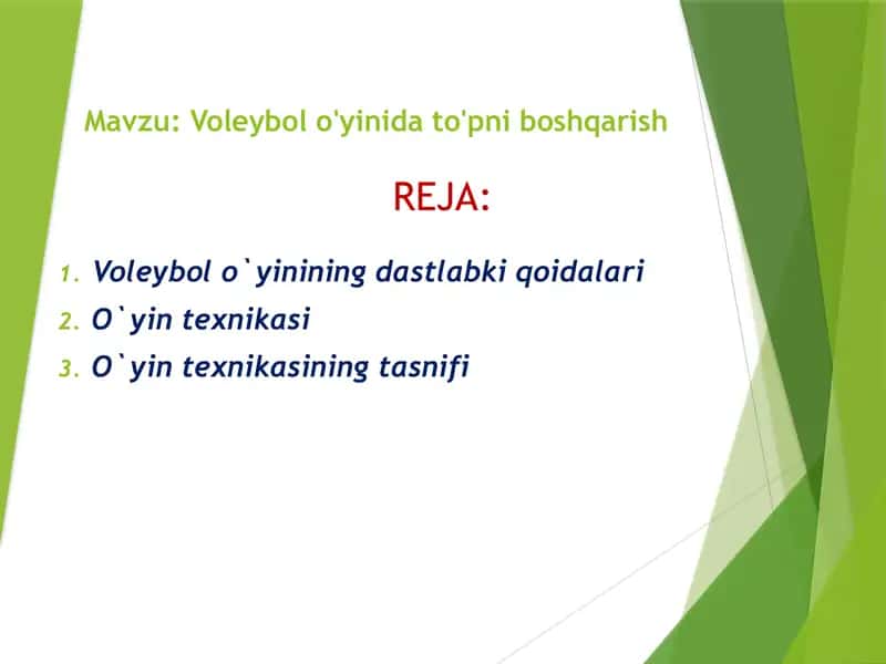 Voleybol o'yinida to'pni boshqarish. 1