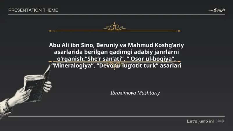 Abu Ali ibn Sino, Beruniy va Mahmud Koshg’ariy asarlarida berilgan qadimgi adabiy janrlarni oʻrganish 1